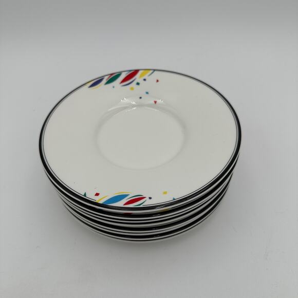 Vintage Saucers by Mikasa in Natures Pallet Postmodern 90s Geometric 6.5" Set/8 - Picture 1 of 7